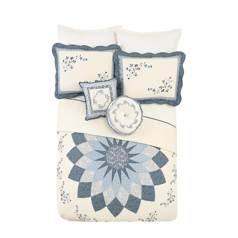 MODERN HEIRLOOM وسادة مفردة مزخرفة بالزهور الزرقاء بتصميم حديث - غطاء خفيف وقابل للتنفس لجميع فصول السنة، حجم كينغ - Image 4